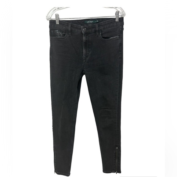 LAUREN RALPH LAUREN BLACK HIGH RISE SKINNY ZIP ANKLE JEANS SIZE 8 - Picture 1 of 13